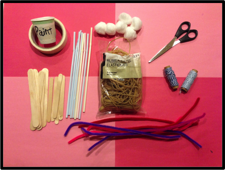 Materials for Valentine's Day Bow and Arrow STEM challenge