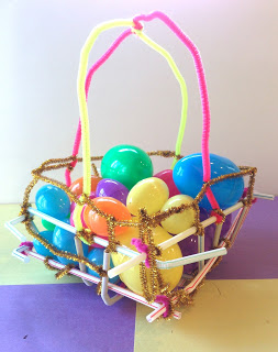 Students are tasked with the challenge to design a basket that will successfully hold their Easter eggs during a race.