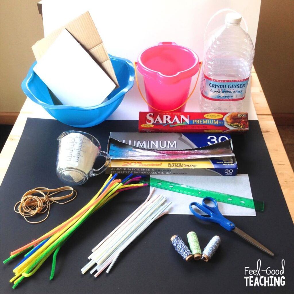 Summer STEM Materials - Drippin' Dash - bucket, water and assorted craft materials & recyclables