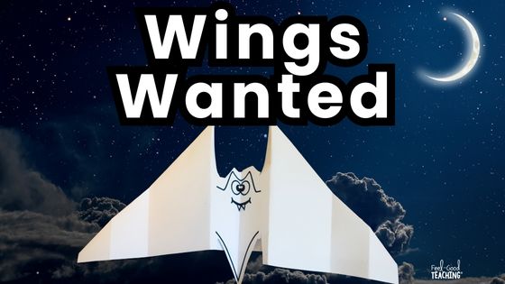 Halloween Activity - Bat Wings Paper Airplane STEM - Night sky with bat paper airplane