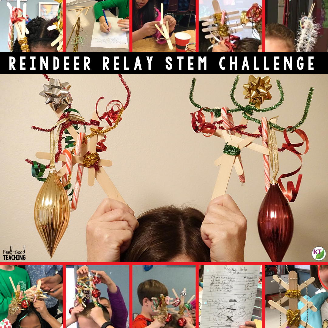 Christmas December STEM Challenge: Reindeer Relay, students design the reindeer antlers to transport and transfer Christmas decorations during a relay race. If you prefer a winter/non-Christmas version of the challenge, students can transport reindeer "food" instead. Comes with modifications for grades 2-8.