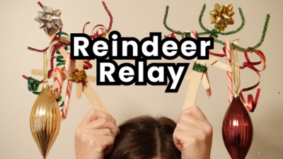 In Reindeer Relay, students design the reindeer antlers to transport and transfer Christmas decorations during a relay race.