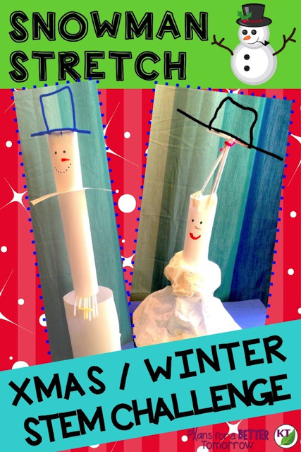 WINTER - CHRISTMAS STEM Challenge: In Snowman Stretch, students build a snowman designed for maximum height or volume. Comes with modifications for grades 2-8.