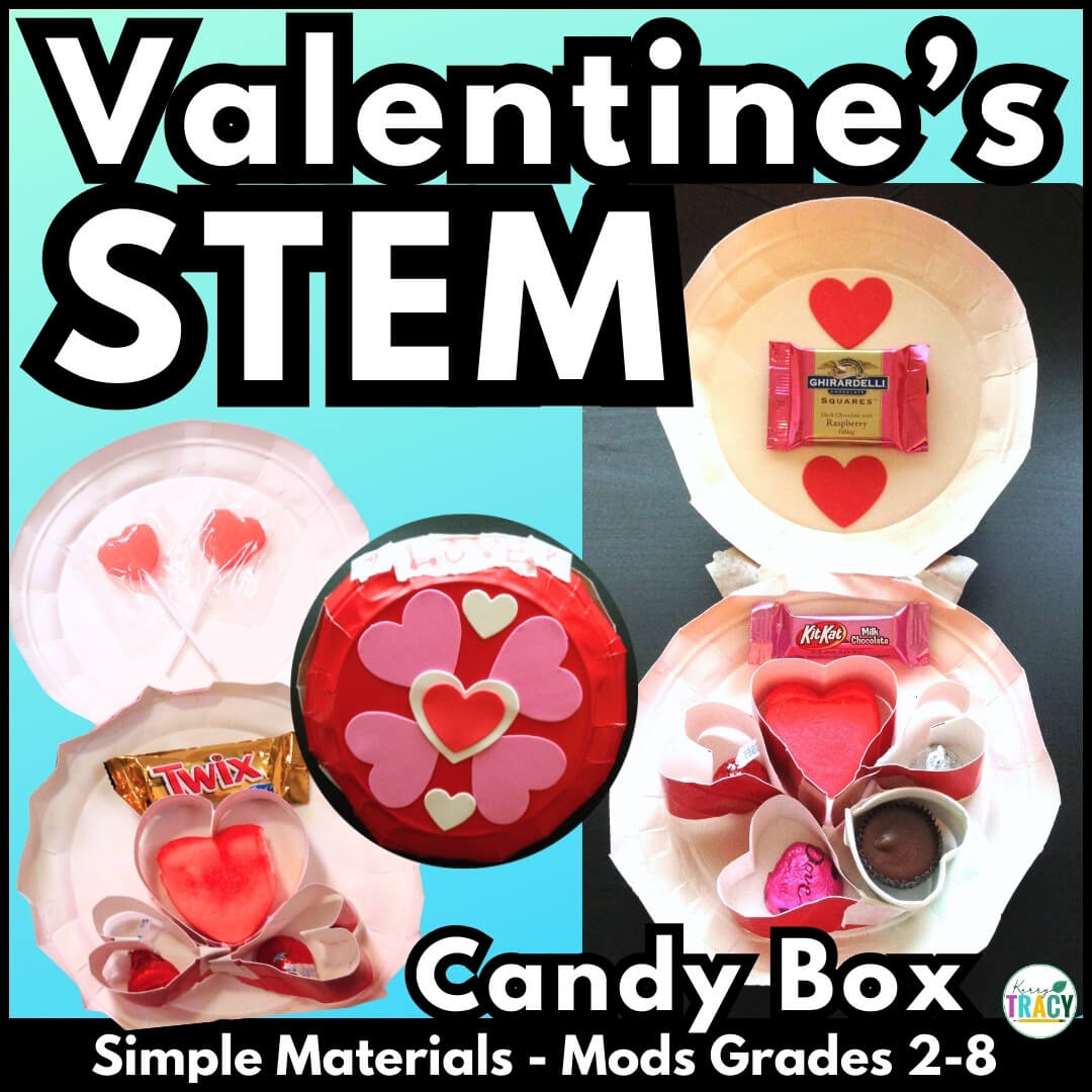 Valentine's Day STEM Activity - Student design of a candy box made with paper plates shown