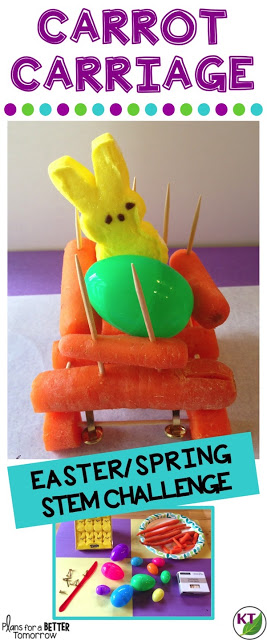 Spring or Easter STEM Challenge: In Carrot Carriage, students design a vehicle made primarily of carrots for the Easter Bunny. If you don't celebrate Easter, not to worry! Carrot Carriage can be for Cinderella (imagine Fairy Godmother ran out of pumpkins), or for anyone else who might need a ride! Includes modifications for grades 2-8.