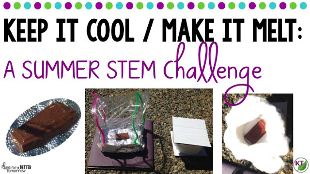 Summer STEM Challenge: In Keep it Cool / Make it Melt, students use one set of materials to create two devices: one to make chocolate melt faster and one to keep it cool longer! Includes modifications for grades 2-8.