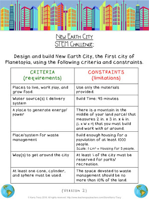 A suggested Criteria & Constraints List for students in 5th-8th grades