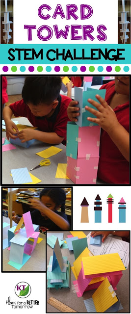 STEM Challenge: In Card Towers, students will make a tower designed for height and/or stability! Includes modifications for grades 2-8.