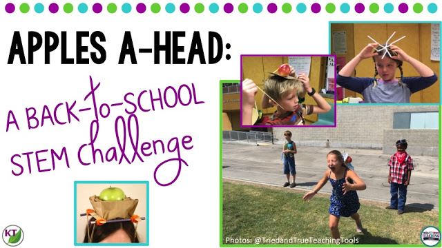 Back-to-School/Fall STEM Challenge: In Apples A-head, students build an apple-balancing device to be worn on their heads and test in a relay race. This challenge is perfect for studies of gravity, forces & motion, and includes modifications for grades 2-8.