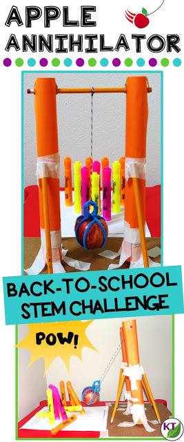 Back-to-School/Fall STEM Challenge: In Apple Annihilator, students build an apple wrecking ball! This challenge is perfect for studies of forces and motion and includes modifications for grades 2-8.