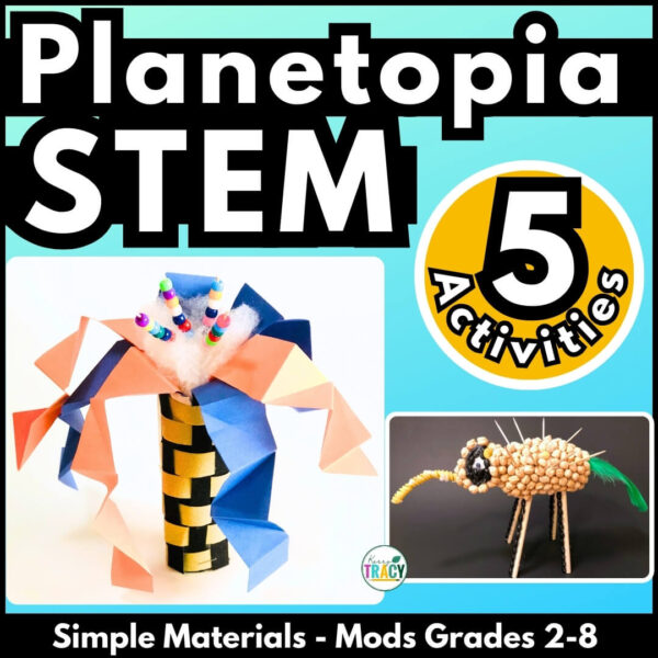5 Planetopia Life and Earth Science STEM Activities Cover - plant & creature designs pictured