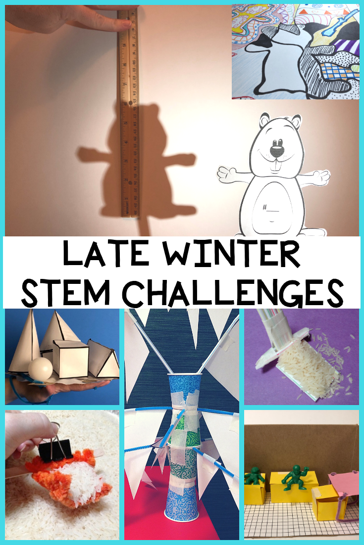 These Late Winter STEM Challenges will snap your class out of their cabin fever! There's a Black History Month - or Women's History Month - STEM Activity, a Groundhog Day STEAM Challenge, and three winter STEM Challenges. All activities come with with modifications for grades 2-8. Click through to learn more about each STEM Challenge on the blog!