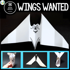 Halloween STEM activity - Bat Wings Wanted. Three bat paper airplanes. 