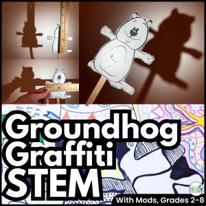 In this Groundhog Day STEM activity, students will create groundhog shadows, searching for the perfect combinations of light source angles, distances, and even groundhog accessories to meet the specified shadow criteria & constraints. Shadows will be traced and and turned into street art/graffiti. 