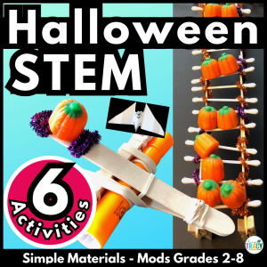 6 Halloween STEM activities bundle - Bone Bridge®, Bat Wings Wanted and Treat Toss designs shown.