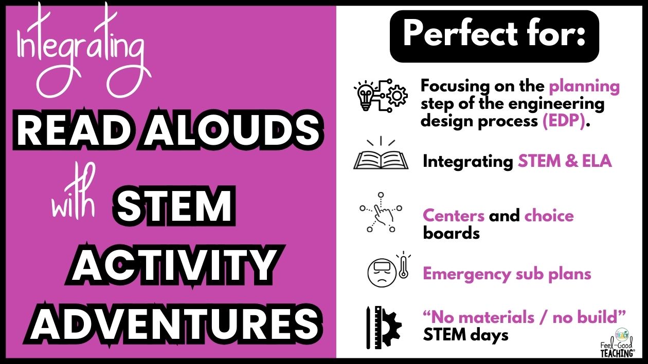 STEM read-aloud activities perfect for Focusing on the planning step of the engineering design process (EDP), Integrating STEM & ELA, Emergency sub plans, and “No materials / no build” STEM days.