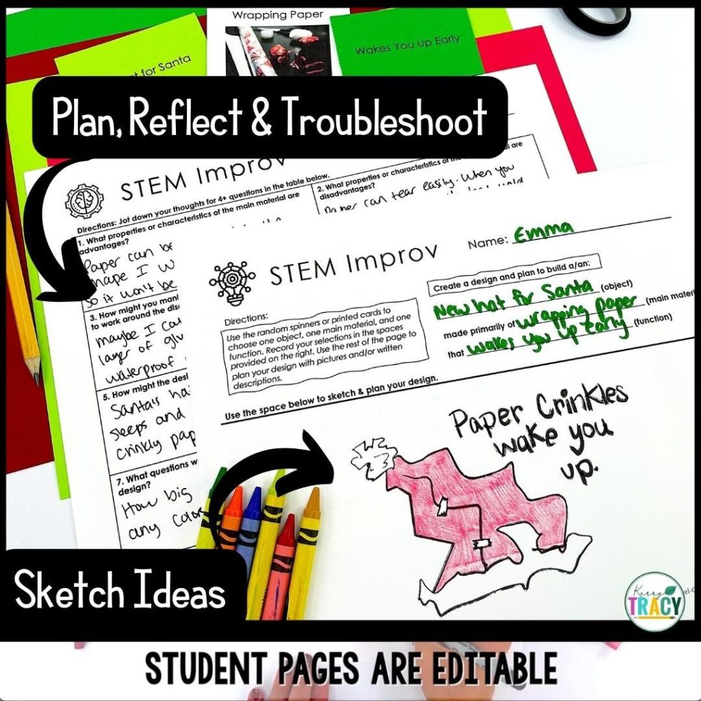 Christmas STEM Improv Activity showing student recording handouts