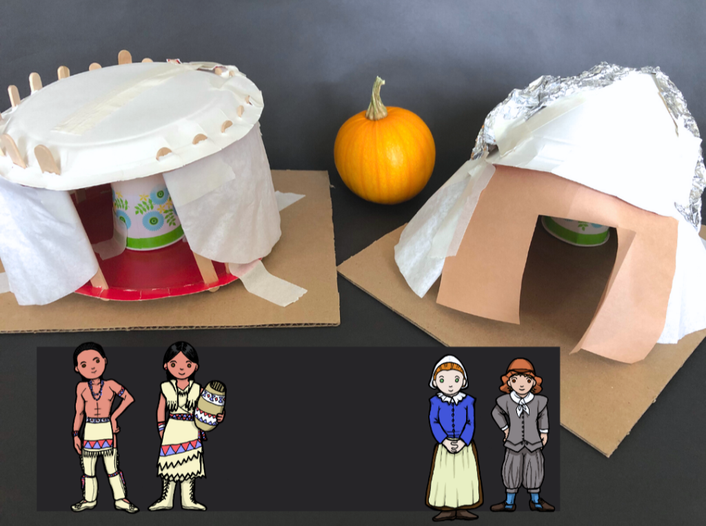 In the Thanksgiving STEM challenge, Protect the People, students work to design a shelter to protect people from wind, rain, and snow.