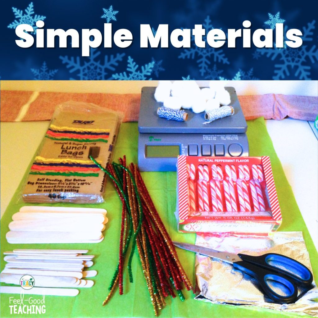 Materials for Candy Cane Calamity Christmas STEM Activity