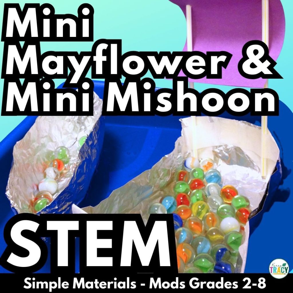 Mini Mayflower and Mini Mishoon Thanksgiving STEM activity challenges students to design and build a boat that can either carry as much cargo as possible or sail the fastest