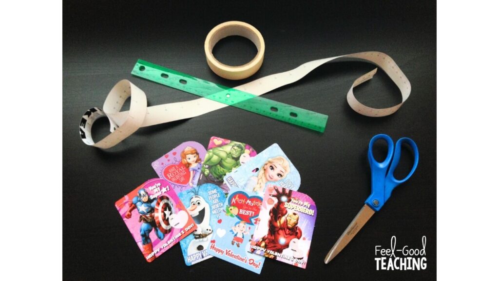 Materials for the Valentine's Day cards STEM activity, Card in the Clouds