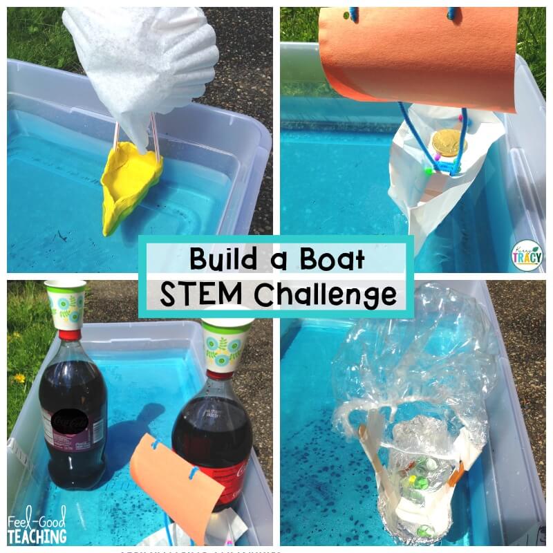 Four boat building stem designs in a tub of water