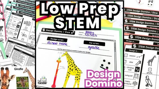 Low Prep STEM Activity Design Domino - student design of dinner table for giraffe shown