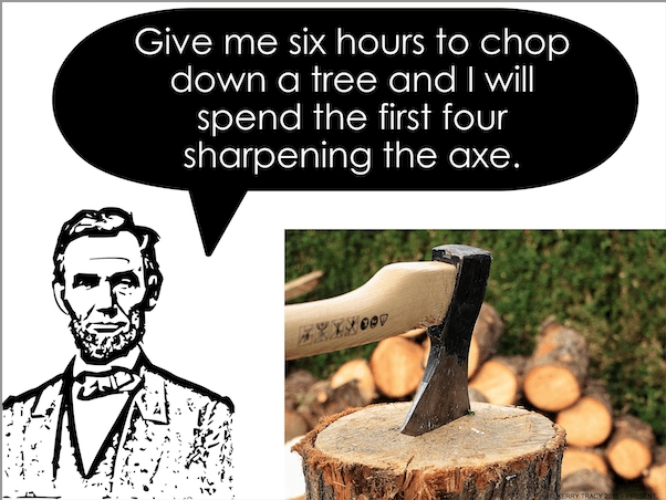 Planning Essays Abe Lincoln Quote: Give me six hours to chop down a tree and I will spend the first four sharpening the axe.
