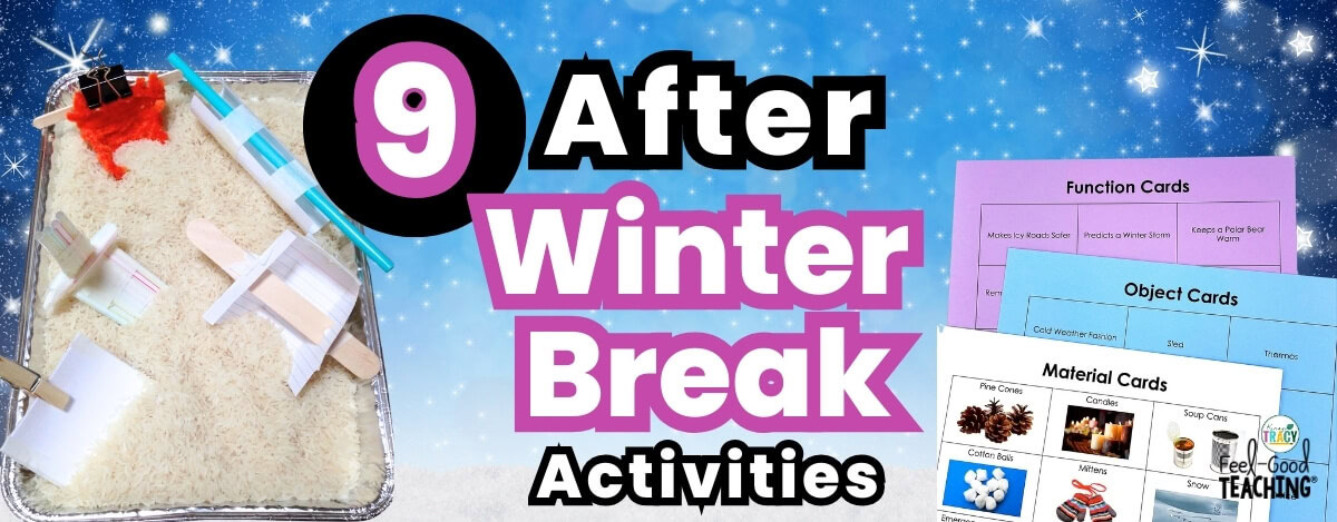 9 After Winter Break Activities Slider - Snow Scoop STEM Challenge and Winter STEM Improv shown