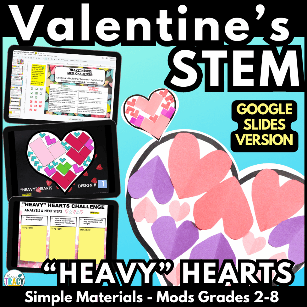 Valentine's STEM & Math Heart Activity - student design print and digital options shown