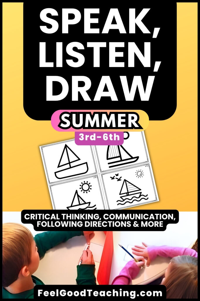 Summer Following Directions Activity two children pictured with privacy folder working with four sailboat images.