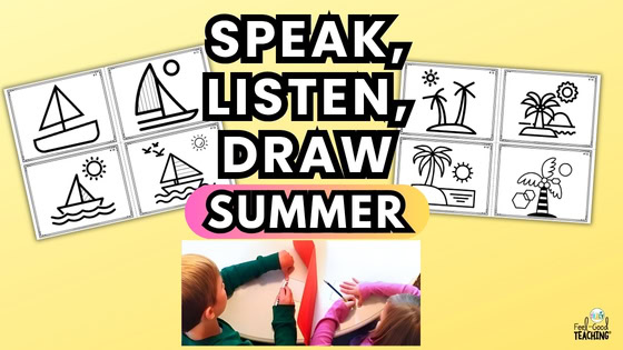 Summer Following Directions Activity two children pictured with privacy folder working with four sailboat and four palm tree images.